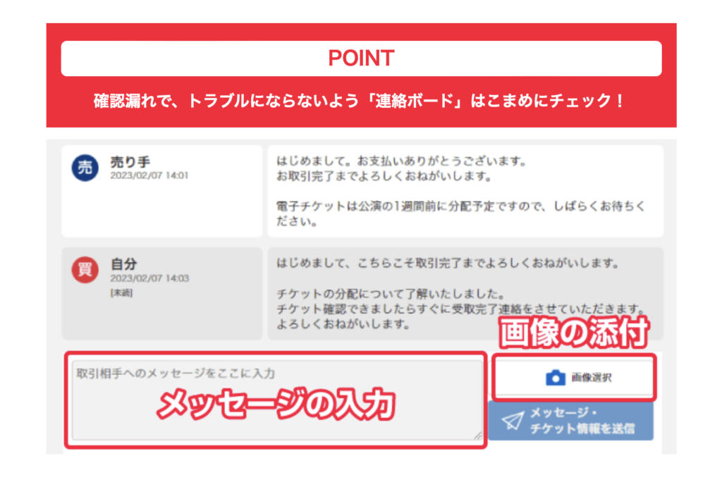 チケットボード公式サイト　連絡ボード使い方画面